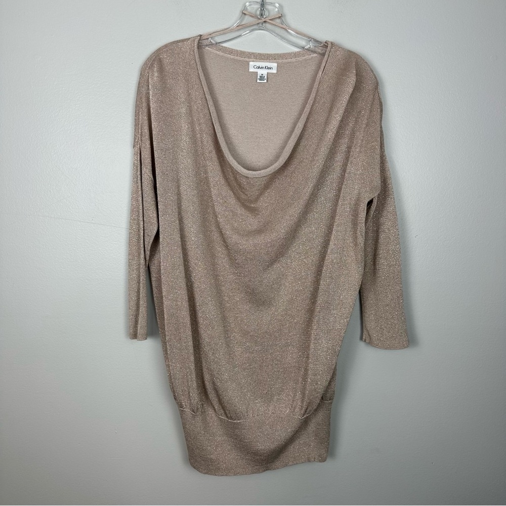 Calvin Klein Cowl Neck Top Metallic Pink Sweater Size Medium Women’s